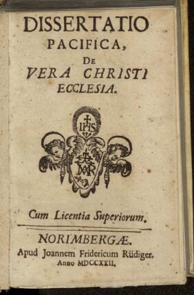 Dissertatio Pacifica, De Vera Christi Ecclesia