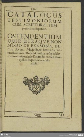 Catalogus Testimoniorum Cum Scripturae, Tum purioris antiquitatis