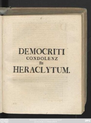 Democriti Condolenz An Heraclytum