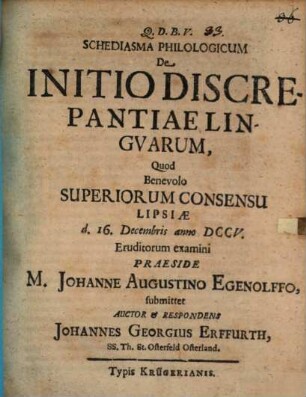 Schediasma philol. de initio discrepantiae linguarum