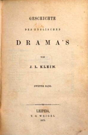 Geschichte des englischen Drama's, 2