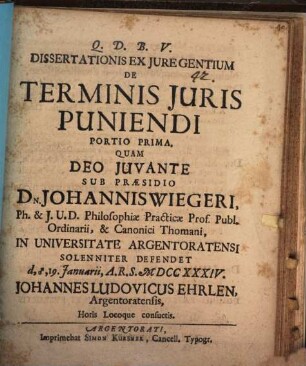 Dissertationis ex iure gent. de terminis iuris puniendi Portio I.