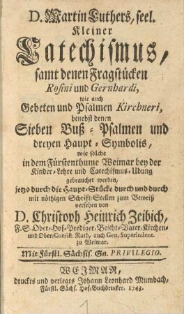 D. Martin Luthers, seel. kleiner Catechismus