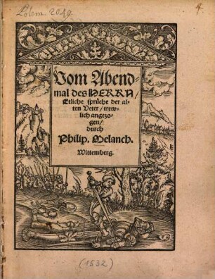 Vom Abendmal des Herrn : Etliche sprüche der alten Veter trewlich angezogen