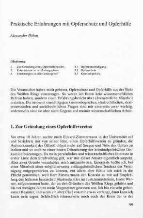 99-115, Praktische Erfahrungen mit Opferschutz und Opferhilfe