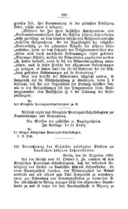 Verrechnung der Gehälter erledigter Stellen an staatlichen höheren Lehranstalten : [C. Höhere Lehranstalten]