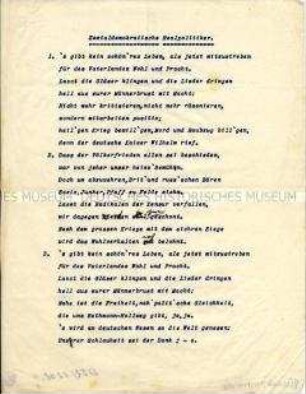 Abdruck eines satirischen Antikriegsgedichts