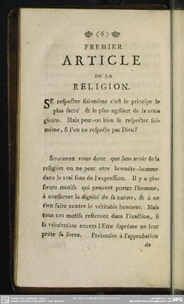 Premier Article De La Religion