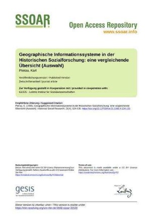 Geographische Informationssysteme in der Historischen Sozialforschung: eine vergleichende Übersicht (Auswahl)