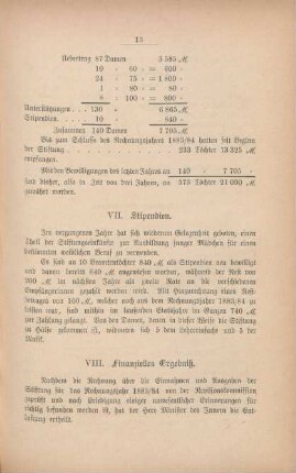 VIII. Finanzielles Ergebniß