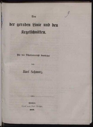Von der geraden Linie und den Kegelschnitten