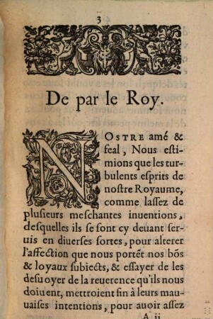 Declaration du Roy, Contre Vn Memoire nagueres semé au prejudice de la verité, touchant l'Erection de plusieurs Edicts de nouuelles impositions