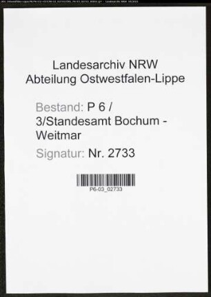 Heiratsregister Standesamt Bochum-Weitmar