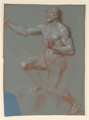 Vouet, Simon: Zeichnungen I, Blatt 46: Kniende männliche Aktfigur mit Schale in der ausgestreckten Rechten, nach links gewendet - BSB Cod.icon. 397 a(46