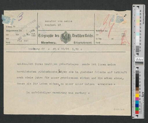 Telegramm an Werner von Melle