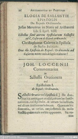 Joh. Loccenii Commentarius in Sallustii Orationem vel Epistolam I. de Repub : Ordinanda