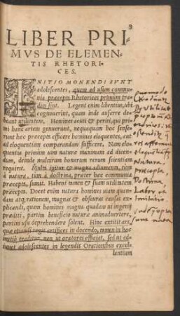Liber Primus De Elementis Rhetorices.