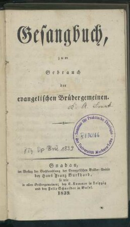 Gesangbuch, zum Gebrauch der evangelischen Brüdergemeinen