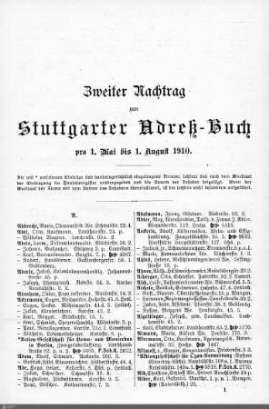 Nachtrag zum Stuttgarter Adreßbuch, 01.05.-01.08.1910