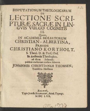 2: Disputationum Theologicarum De Lectione Scripturae Sacrae In Linguis Vulgo Cognitis ...