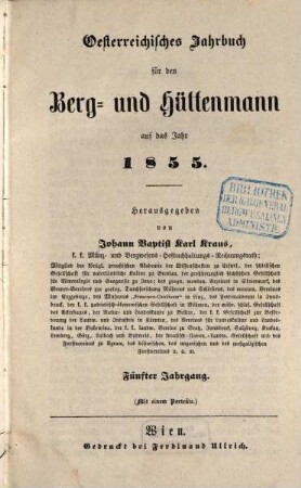 Österreichisches Jahrbuch für den Berg- und Hüttenmann : auf das Jahr ..., 5. 1855