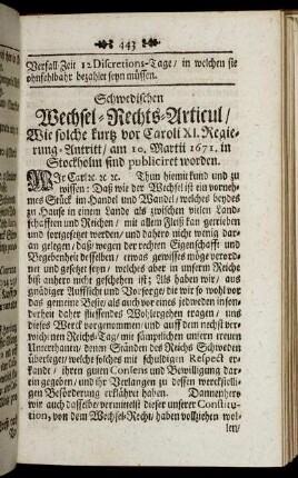 Schwedischen Wechsel- Rechts- Articul/...