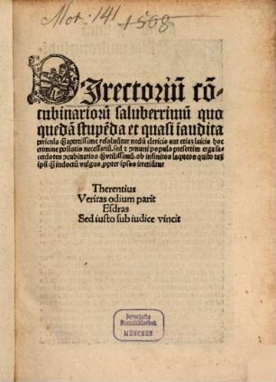 Directorium Concubinariorum Saluberrimum quo quedam stupenda et quasi inaudita pericula et apertissime resoluntur ...