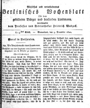 623stes Stueck, Sonnabend, den 9. December 1820