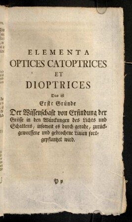 601-656, Erste Gruende der Optik, Catoptrik und Dioptrik