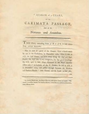 Memoir of a chart, of the Carimata Passage, and of the Natunas and Anambas
