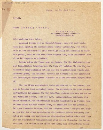 Brief an Ludwig Weber : 30.07.1922