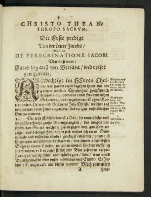 Christo Theanthropo Sacrum. Die Erste predigt Von der Leiter Jacobs ...