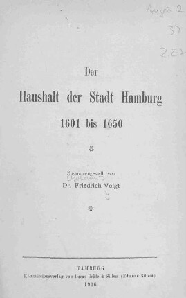 Der Haushalt der Stadt Hamburg 1601 - 1650