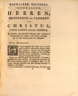 Briev Van Gerardus Kuypers, Predikant Te Niewkerk Op De Veluwe, Aan De Leeraaren Onzer Kerk