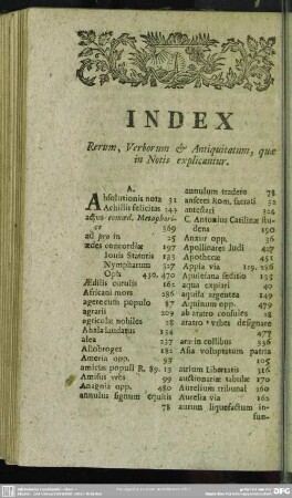 Index Rerum, Verborum & Antiquitatum, quae in Notis explicantur