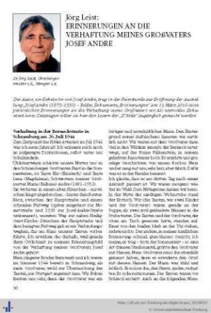 Erinnerungen an die Verhaftung meines Großvaters Josef Andre.
