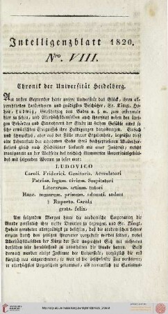 Intelligenzblatt Nro. VIII