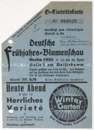 Eintrittskarte zur einer Blumenschau