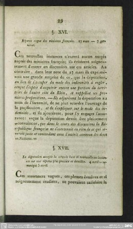 §. XVI. Réponse vague des ministres français. 27 mars, 7 germinal