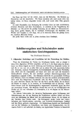 Schülervergehen und Schulstrafen unter statistischen Gesichtspunkten