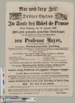 Zwei große geologisch-geognostische Vorstellung aus dem Gebiete der Kunst und Wissenschaft vom Professor Mayer