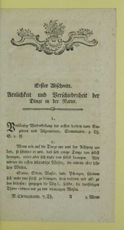 Erster Abschnitt. Aenlichkeit und Verschiedenheit der Dinge in der Natur