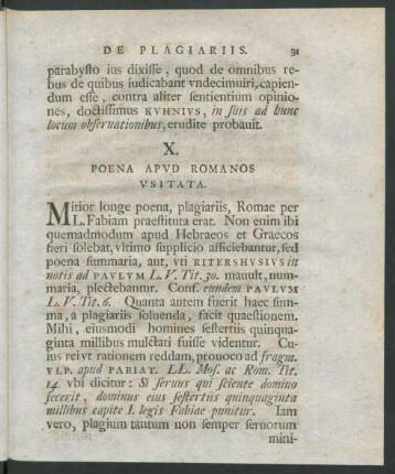 X. Poena Apud Romanos Usitata.