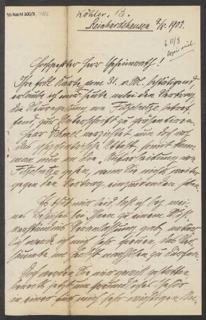Brief an Ludwig Strecker  und B. Schott's Söhne : 09.08.1903