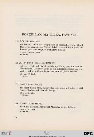 Porzellan, Majolika, Fayence (Nr. 124-177)