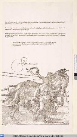[Gespann des Triumphwagens, geführt von Providentia und Moderatio; Providence and Moderation]