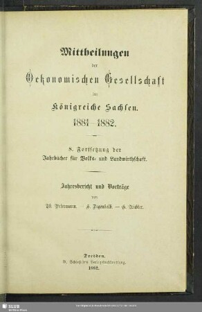 8.1881/82(1882): Mitteilungen der Ökonomischen Gesellschaft im Königreiche Sachsen