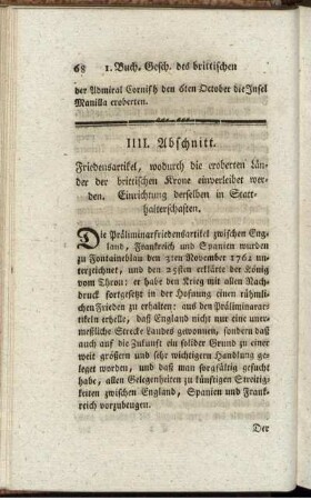 IIII. Abschnitt. Friedensartikel, wodurch die eroberten Länder der brittischen Krone einverleibet werden [...]