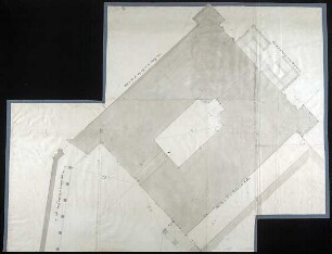 Plan der Baulichkeiten vom Georgentor bis zum Stallgebäude [Johanneum] mit geplantem Bauplatz im Stallhof