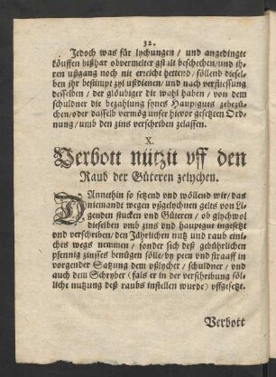 X. Verbott nützit uff den Raub der Güteren zelychen.